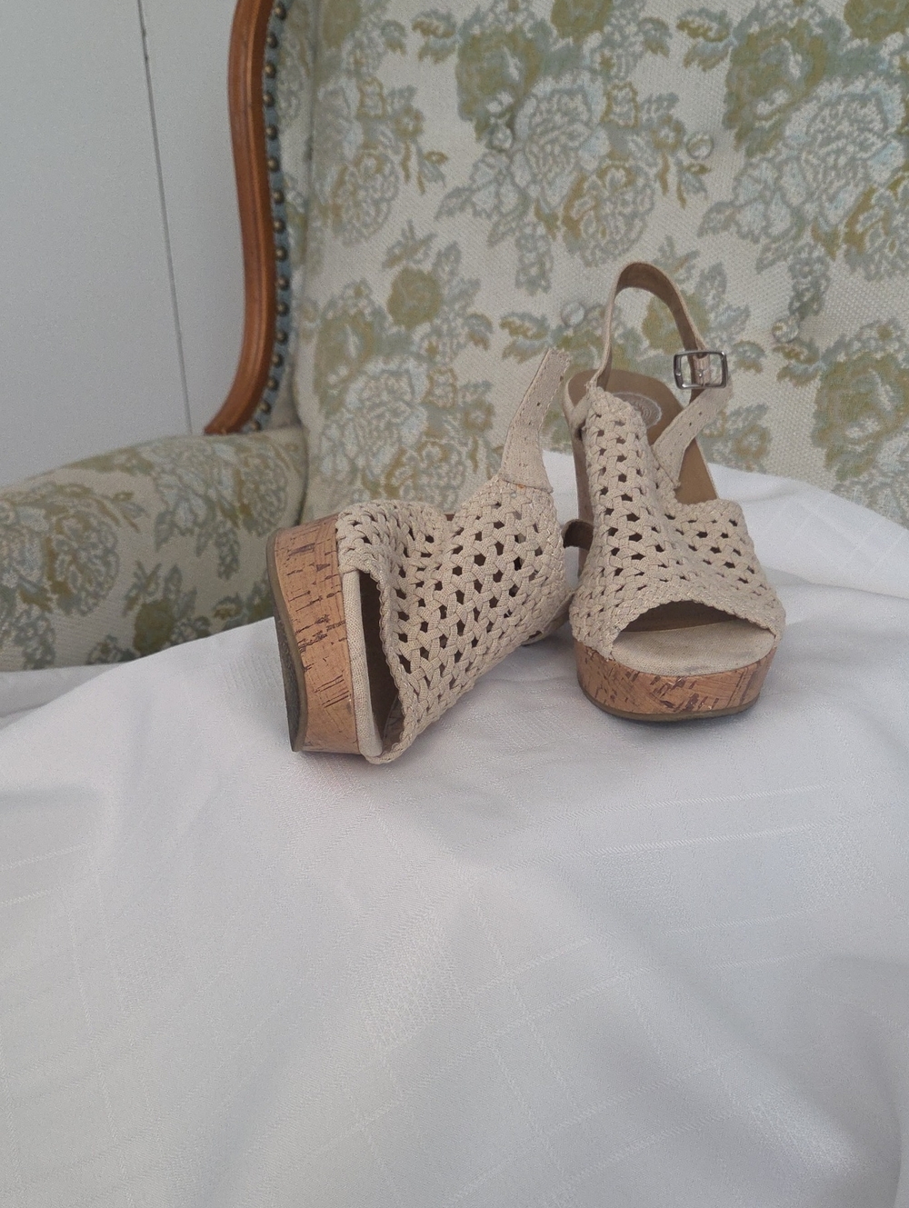 Authentic American Heritage Cream Woven Cork Wedge Espadrilles